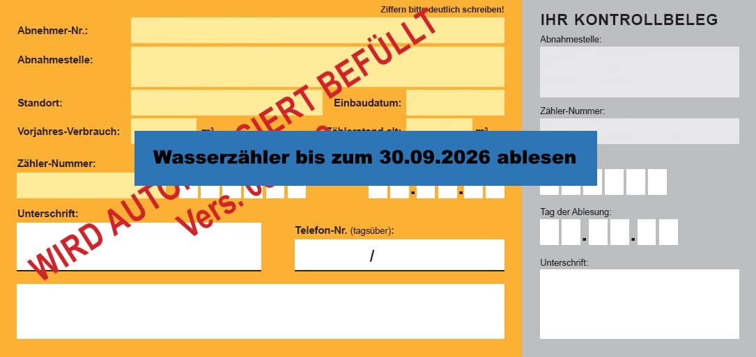 Wasserablesung Abrechnungszeitraum 2025/2026